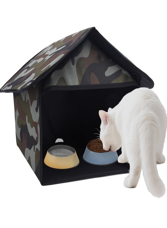 Soekoa Outdoor Cat Feeding Station, Stray Cat Shelter, Cat Shelter Outdoor for Food and Wate, Waterproof Pet Shelter for Cats Birds, Rabbits and Small Dog (Camouflage, 17 in) - Image 1